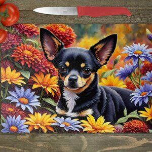 Chihuahua Dog Fall Kitchen Textured Tempered Glass Trivet/Cutting Board